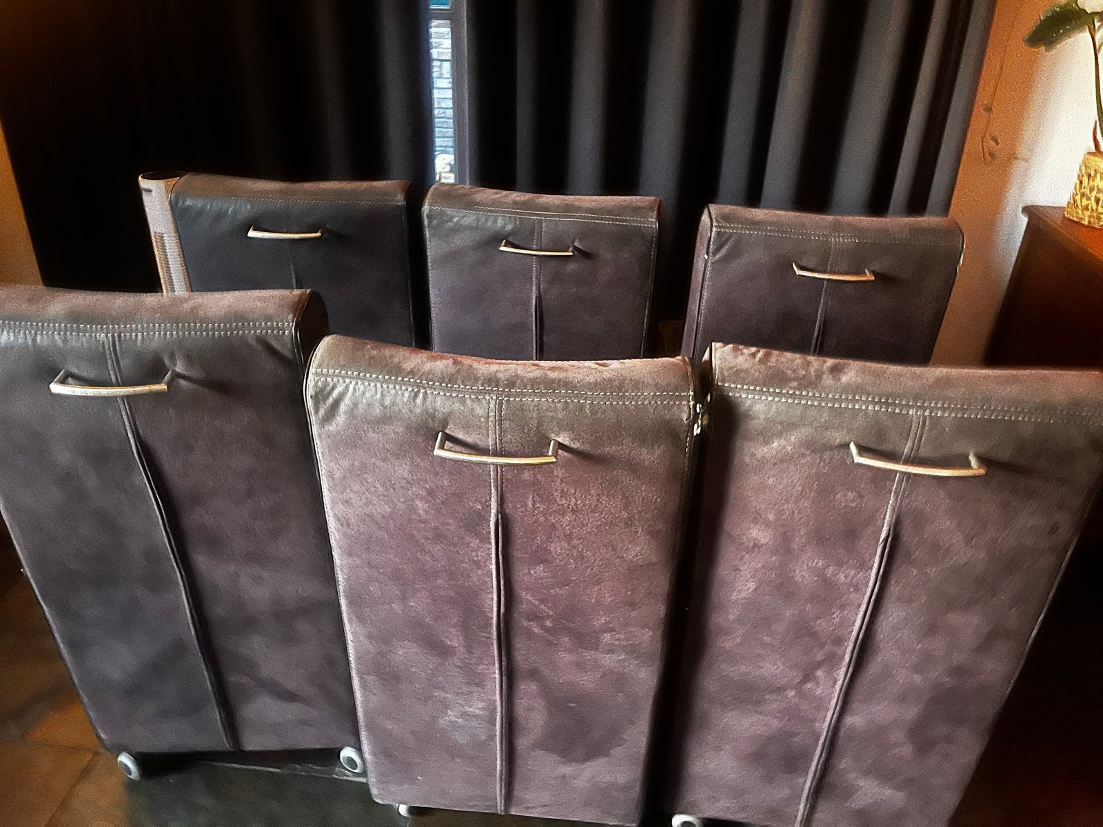 Set van 6 eetkamerstoelen met handgreep, Ophalen, Gebruikt, Bruin, Stof