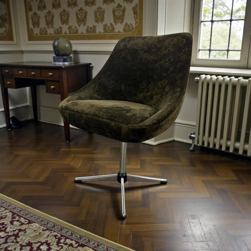 Vintage bruine stoel / fauteuil op chromen stervoet, Ophalen