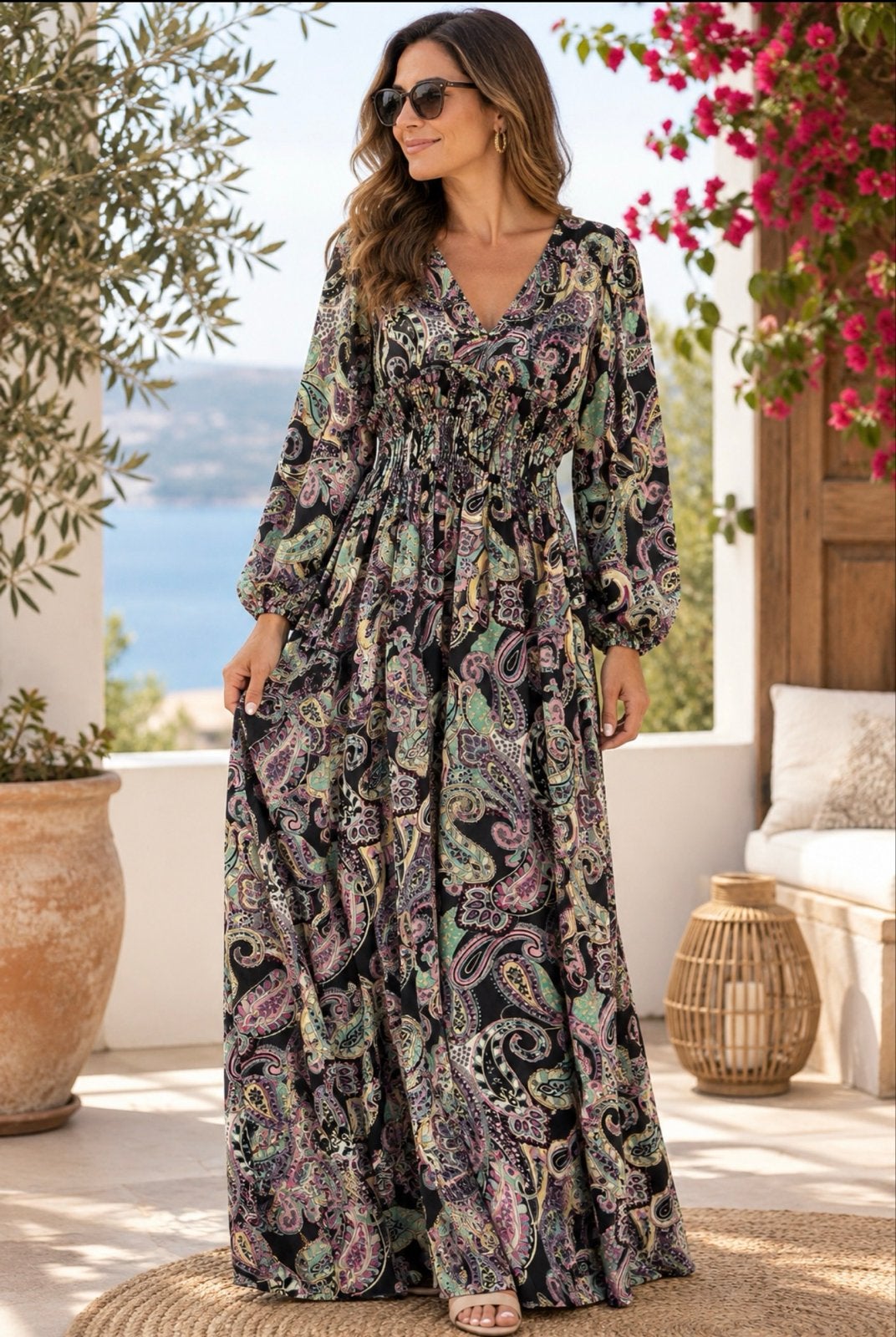 Lange sifoen jurk maat L, paisley print, zo goed als nieuw, Maat 42/44 (L), Zo goed als nieuw, Onder de knie, Meerkleurig