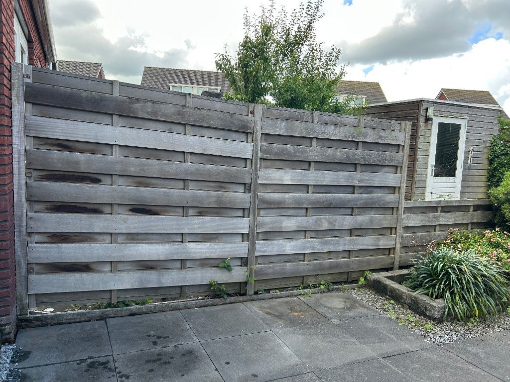 Gebruikte schutting te koop!, Tuin en Terras, Schuttingen, Ophalen, 6 meter of meer, Hout, 1 tot 2 meter