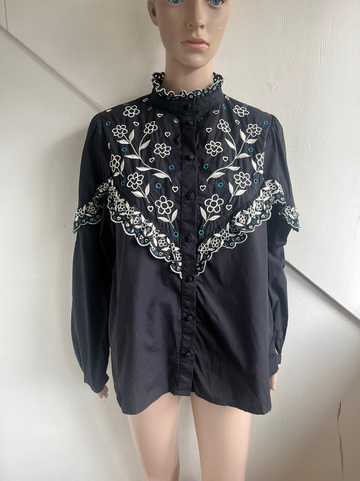 Fabienne Chapot blouse zwart wit blauw maat S m, Kleding | Dames, Blouses en Tunieken, Ophalen of Verzenden, Zo goed als nieuw