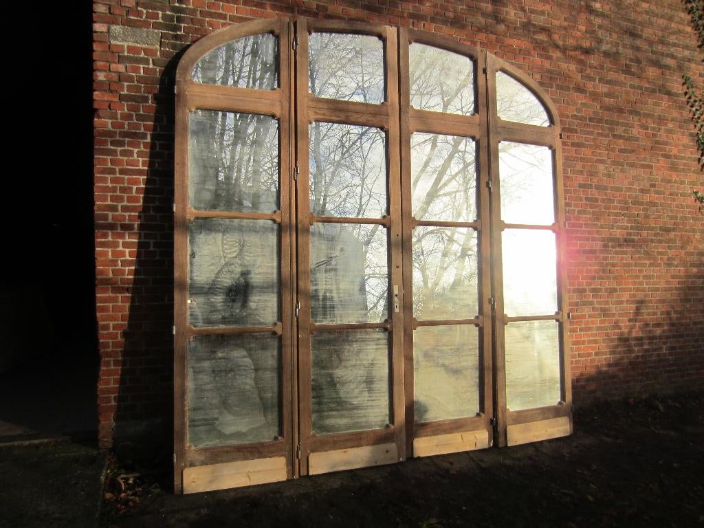 314hx300br Antieke vergrijsd eiken vierslag met spiegelglas, Ophalen