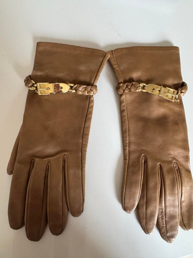 Gucci Vintage Leren Handschoenen Maat 6,5 Zijde Voering, Ophalen of Verzenden, Gedragen, Maat 34 (XS) of kleiner, Handschoenen