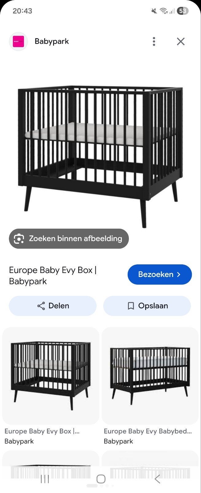 Europe Baby Evy Box - Zwart, Kinderen en Baby's, Ophalen of Verzenden, Zo goed als nieuw, Vierkant, In hoogte verstelbaar