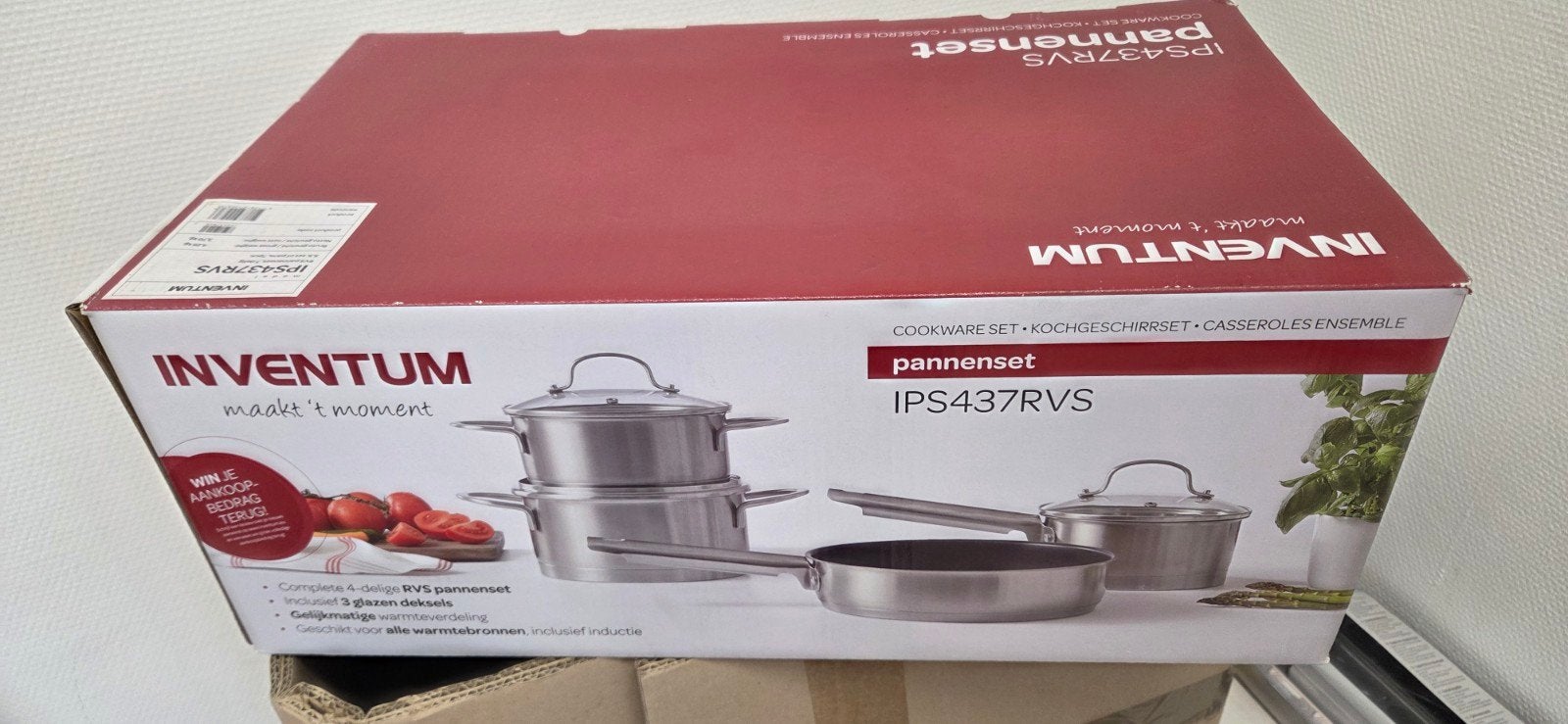 Inventum Pannenset IPS437RVS - 4-delig RVS, Geschikt voor inductie, Nieuw, Pannenset, Ophalen of Verzenden