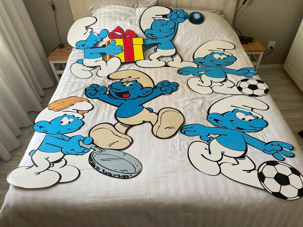 6 Unieke Smurfen Kartonnen Reclameborden - Ca. 80cm Hoog, Verzamelen, Ophalen, Gebruikt, Verschillende Smurfen, Overige typen