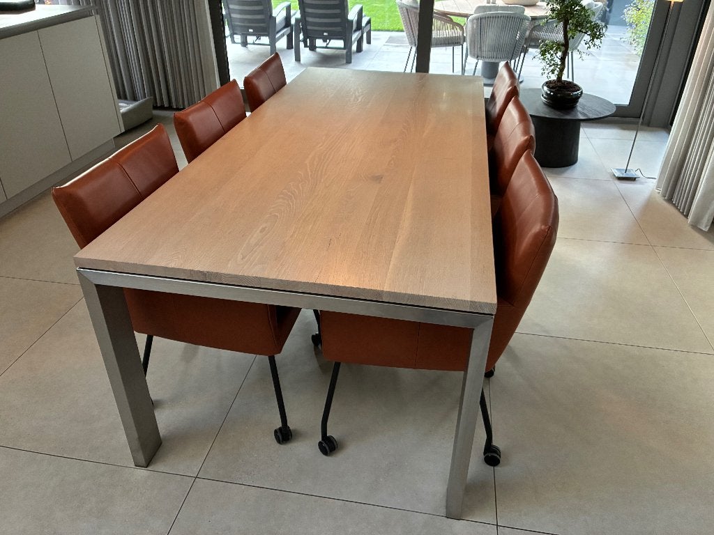 Design eetkamertafel (merk: Seuren), Ophalen, Gebruikt, 100 tot 150 cm, 200 cm of meer
