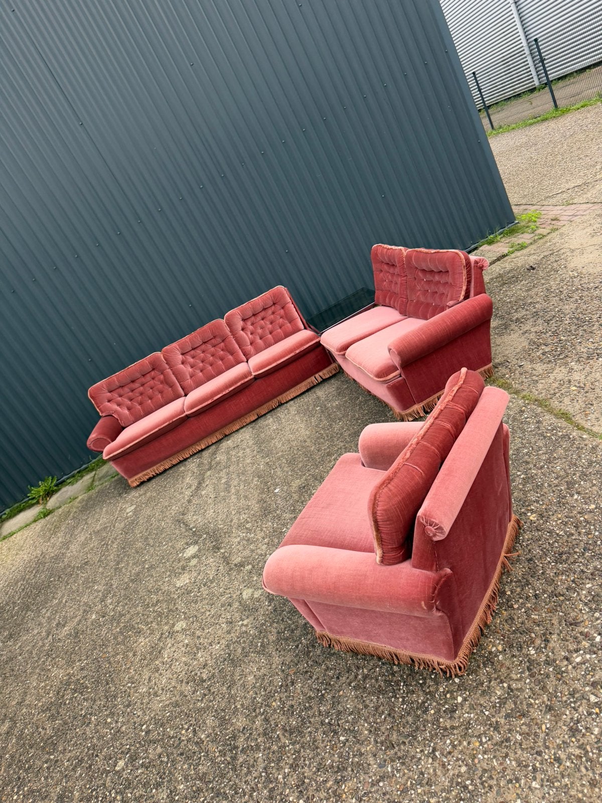 Vintage hoekbank roze bankstel, Ophalen, Gebruikt, C, X