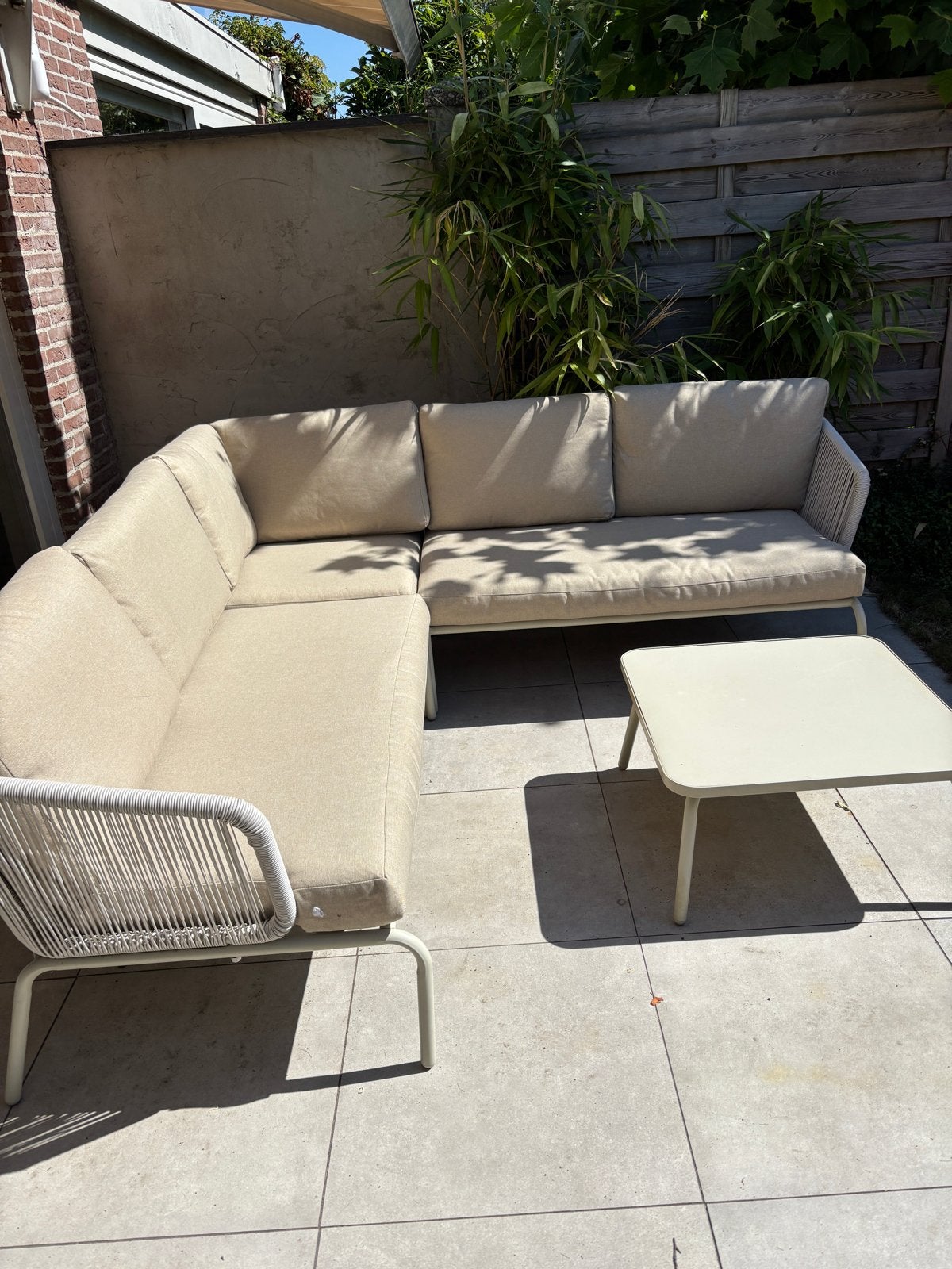 Loungebank met salontafel - Zo goed als nieuw, Ophalen, 5 zitplaatsen, Aluminium, Zo goed als nieuw