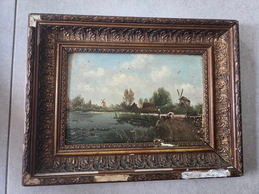 Olieverf op paneel - Roelofs - beschadigd - 30 x 40 cm, Antiek en Kunst, Kunst | Schilderijen | Klassiek, Ophalen of Verzenden