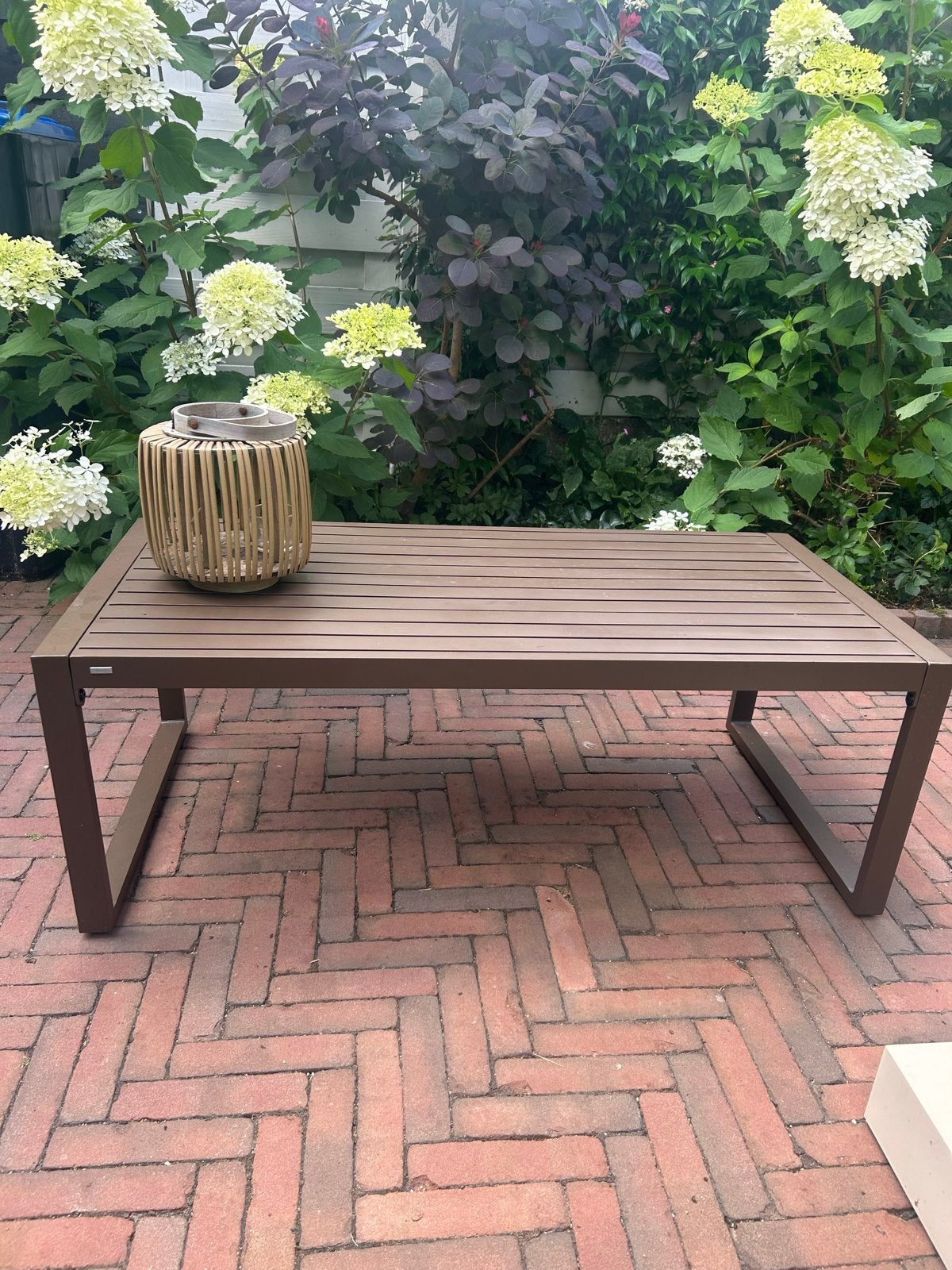 Sklum Salontafel tuintafel buiten Bruin aluminium, Ophalen, Zo goed als nieuw, Rechthoekig, Metaal