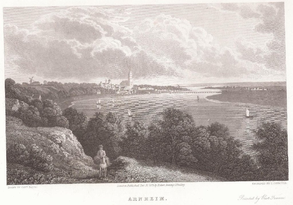 Arnhem Arnheim Staalgravure 1825 G. Corbould naar R. Batty, Origineel, 1800 - 1899, Stadsgezicht, Ophalen of Verzenden