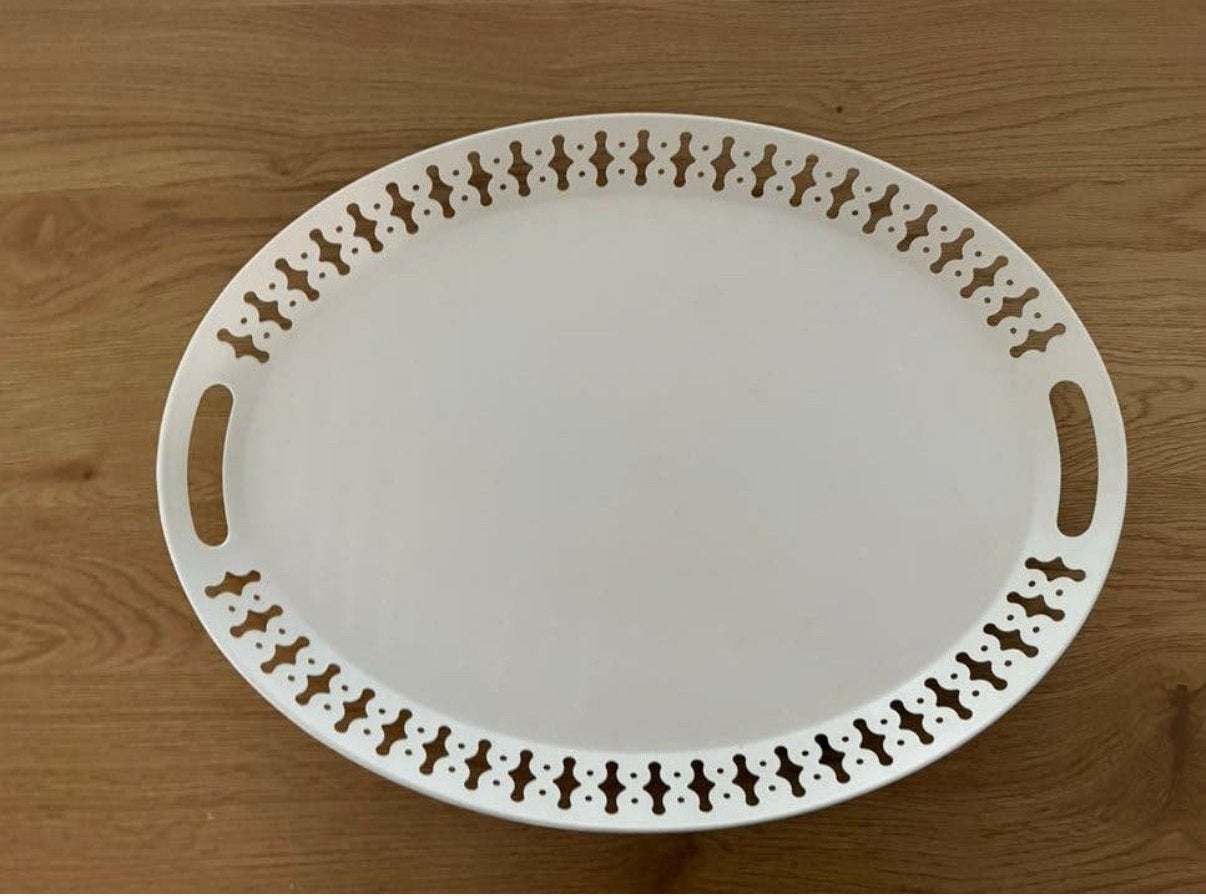 Ikea Dienblad wit ovaal met handvatten, Kunststof, Decoratieve rand, Ophalen of Verzenden, Zo goed als nieuw