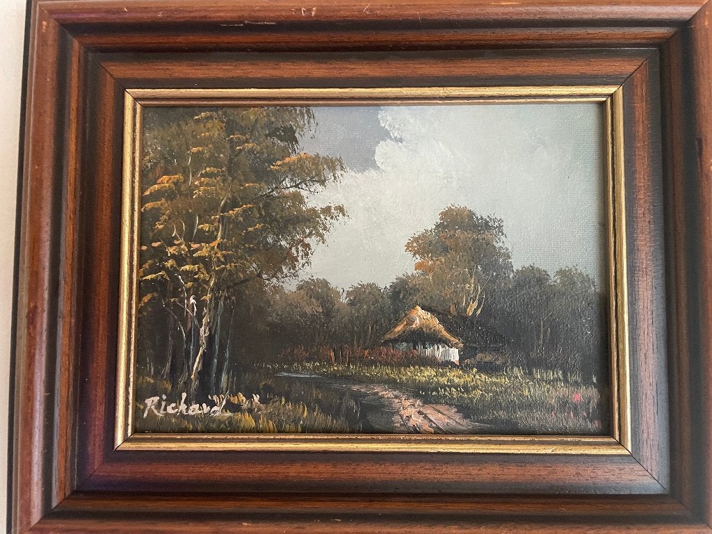 Antiek/vintage schilderij olieverf op doek, Ophalen, Doek, Landschap, Olieverf