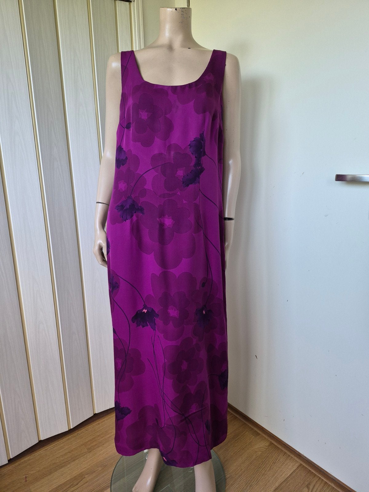 Ann Taylor maxi jurk zomer zijde maat 14 42/XL, Kleding | Dames, Jurken, Zo goed als nieuw, Maat 42/44 (L), Paars, Onder de knie