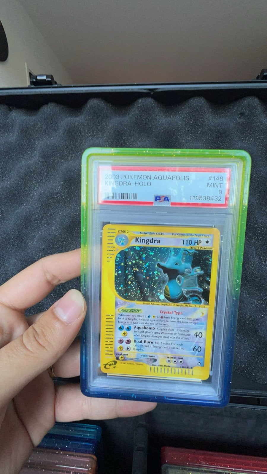 Aquapolis Crystal Kingdra Holo #148 PSA 9 Double Swirl🌀, Ophalen of Verzenden, Zo goed als nieuw, Losse kaart, Foil