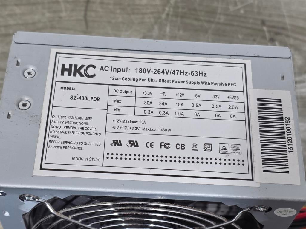 Hkc 430w max voeding psu power supply sz-430lpdr, Computers en Software, Ophalen of Verzenden, Gebruikt