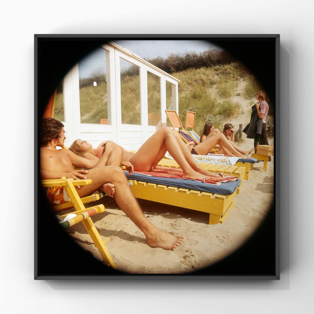 Vintage  strandfotografie fisheye-lens Nederland jaren ’70, Antiek en Kunst, Kunst | Tekeningen en Foto's, Ophalen of Verzenden
