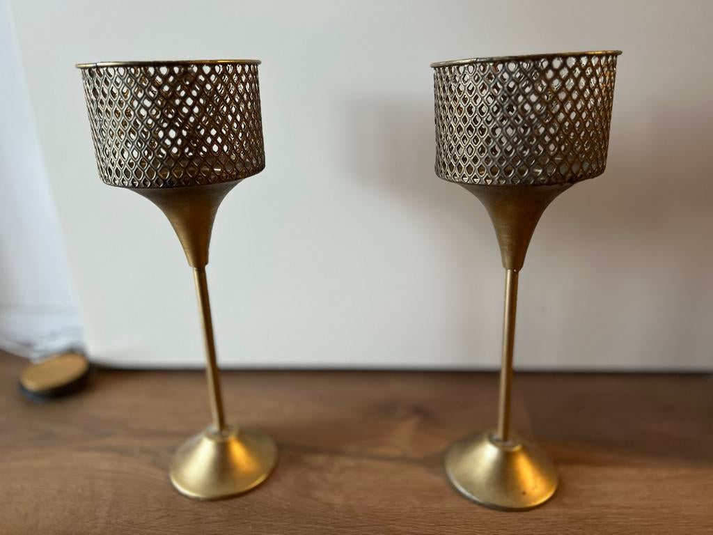 Hoges brons/messing kleurige kaarsen standaard - 45 cm hoog, Overige kleuren, 25 tot 50 cm, Nieuw, Ophalen of Verzenden