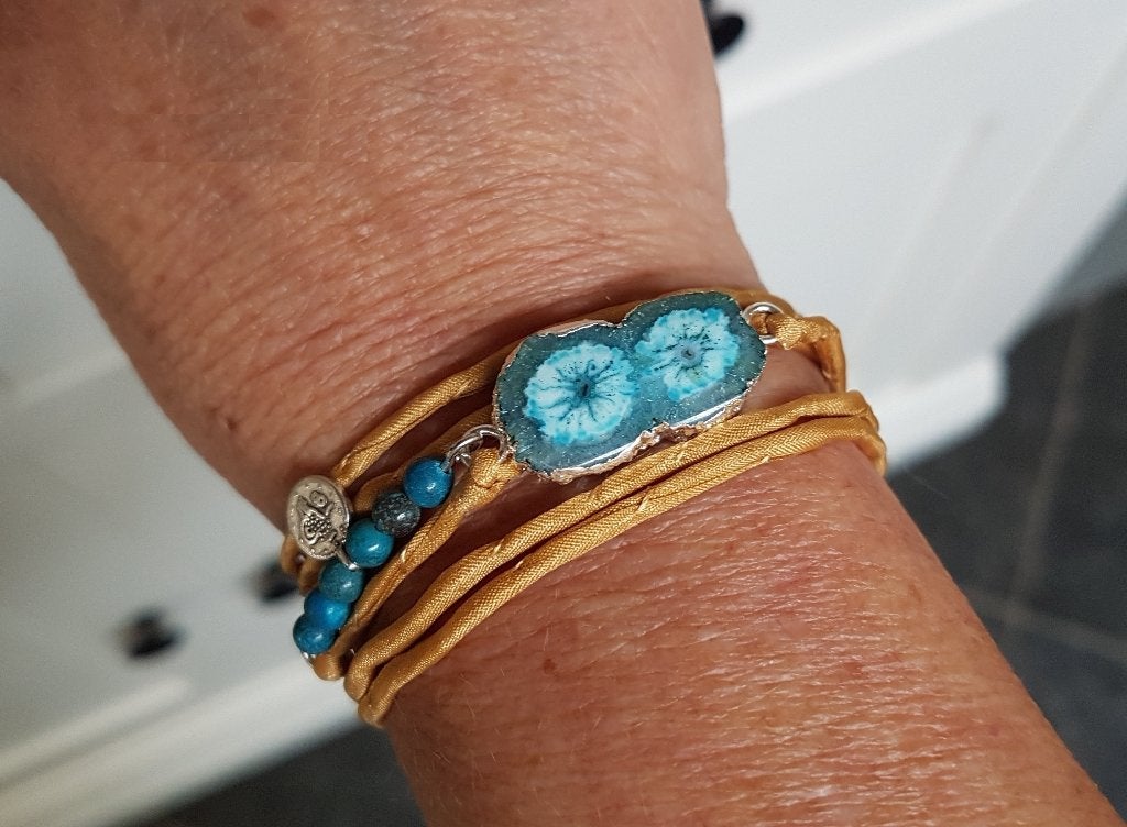 Pure Silk Zijde Wikkel Armband Twin Solar Kwarts Camel, Overige materialen, Met bedels of kralen, Overige kleuren, Verzenden