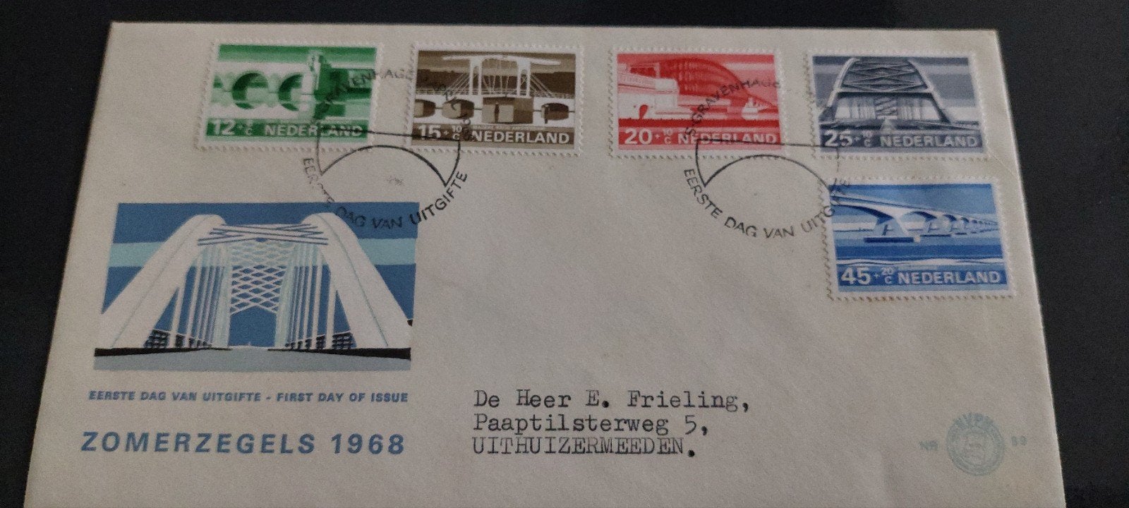 eerste dag envelop nederland e89 zomer 1968, Ophalen, Beschreven, Nederland