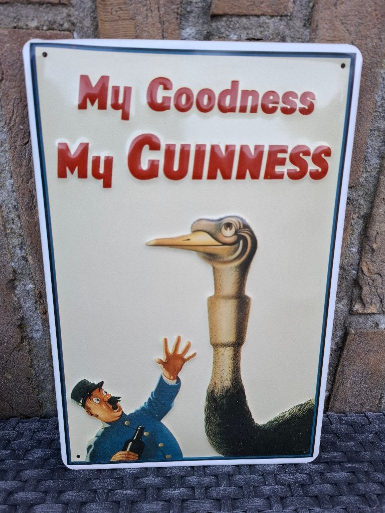 Reclamebord Guinness - postbode en struisvogel, Verzamelen, Ophalen of Verzenden, Nieuw, Reclamebord, Plaat of Schild, Overige merken