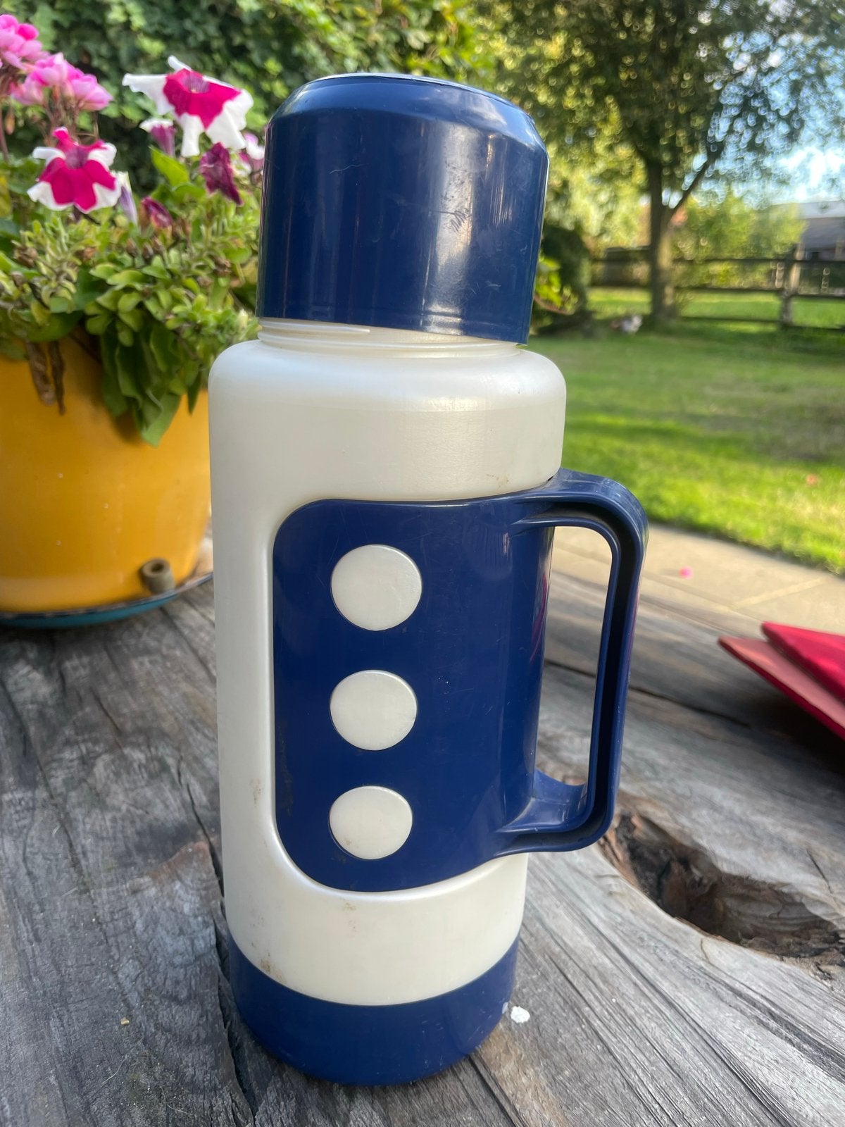 Vintage Thermoskan - Blauw en Wit Design, Antiek en Kunst, Ophalen of Verzenden