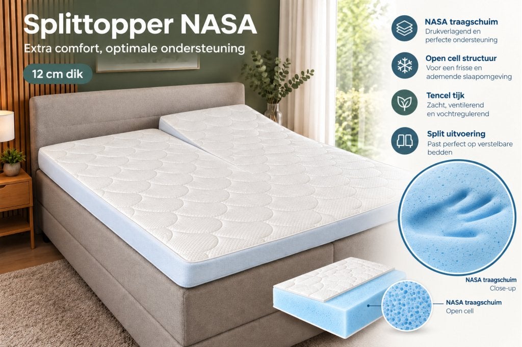 Topper NASA deluxe SPLIT  TENCEL® 11-12 cm, Matrasbestellen.nl, Verzenden, Buurserstraat 15 A, 7481 EG,Haaksbergen, Nieuw