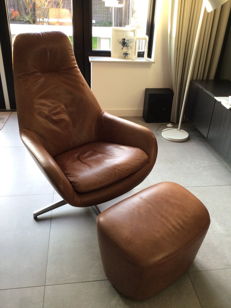 Pode Sparkle Two (Leolux) fauteuil + poef, Ophalen, Gebruikt, 75 tot 100 cm, Leer