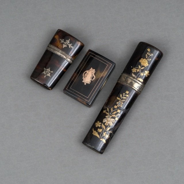 Schildpad Naaldenkoker Vinaigrette Gouden Zilveren Appliques, Ophalen of Verzenden, Goud