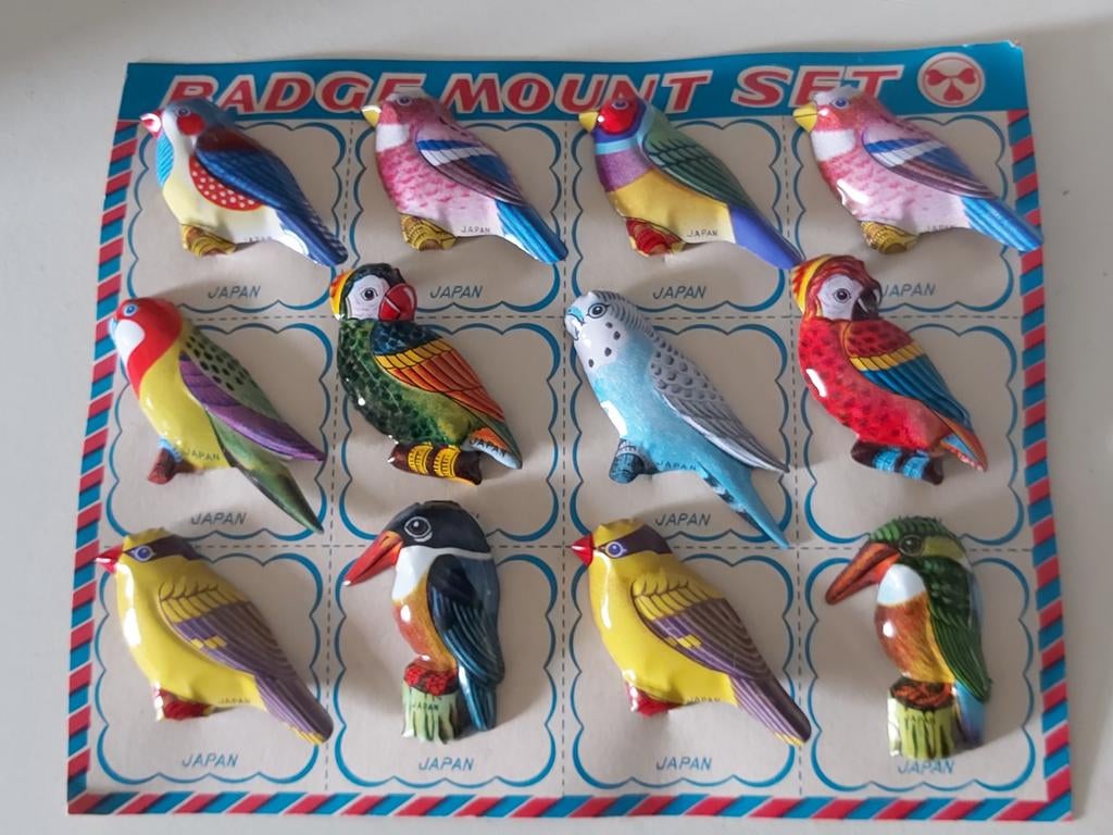 Vogel broches op kaart 12 stuks, Ophalen of Verzenden