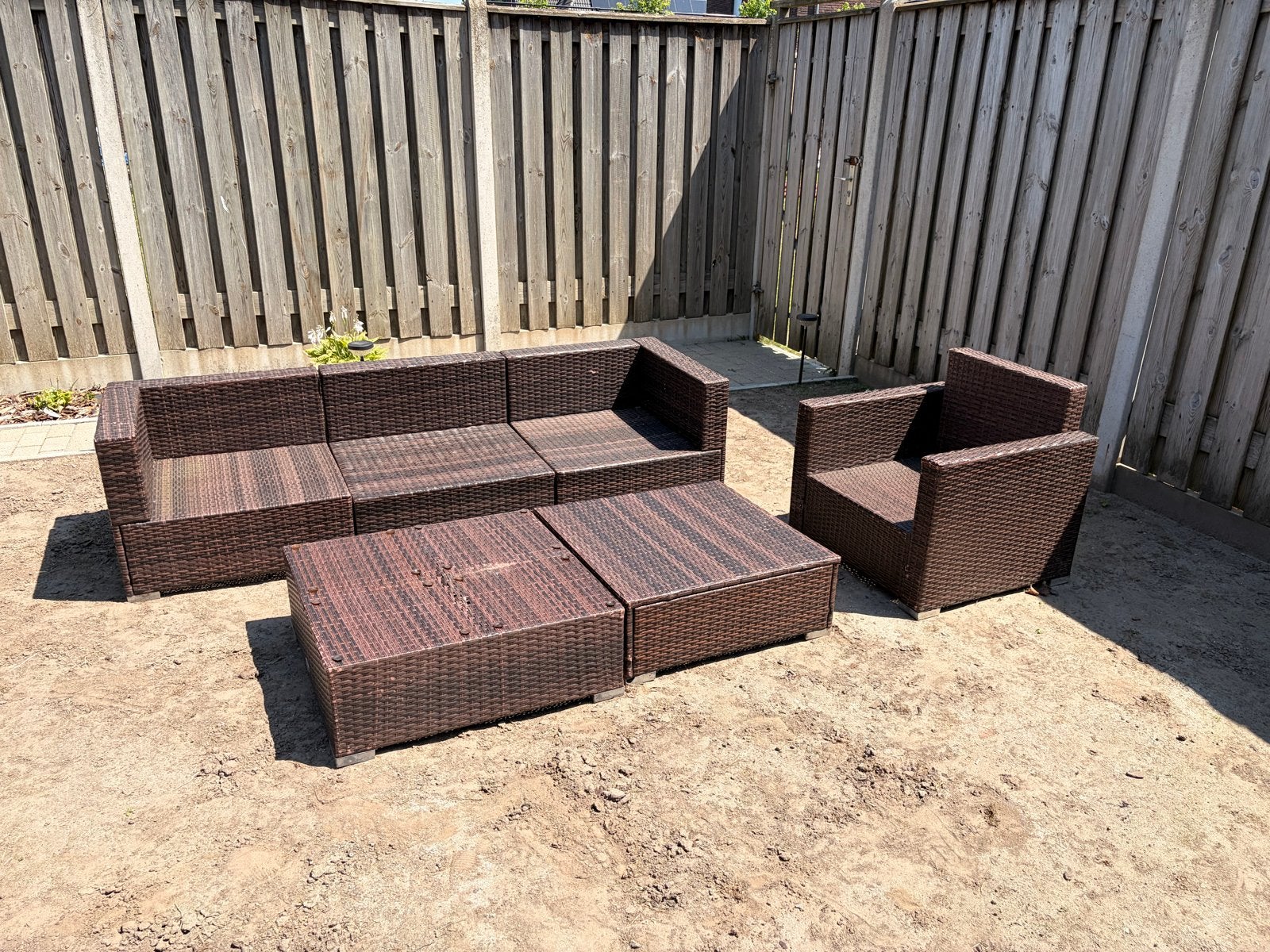 Wicker Loungeset met 5 zitplaatsen en tafel, Ophalen, 5 zitplaatsen, Gebruikt, Loungeset