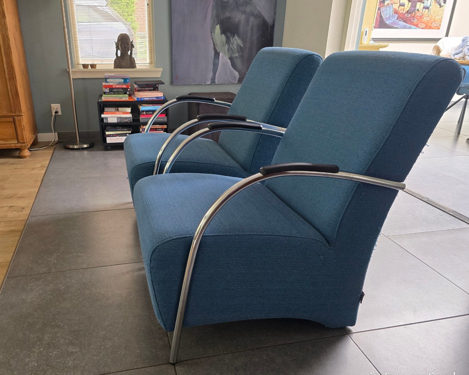 Twee fauteuils, Ophalen, Gebruikt, Stof, 75 tot 100 cm