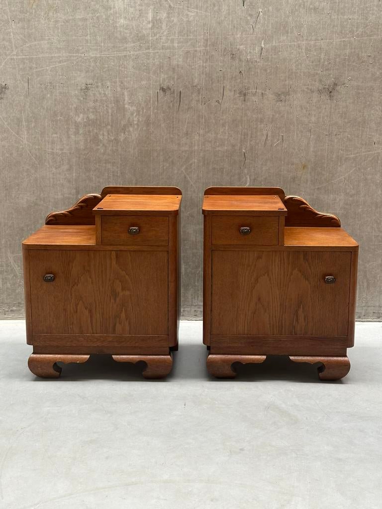Set/2 Art Deco / Art Nouveau nachtkastjes, Ophalen, Gebruikt, Minder dan 45 cm, X