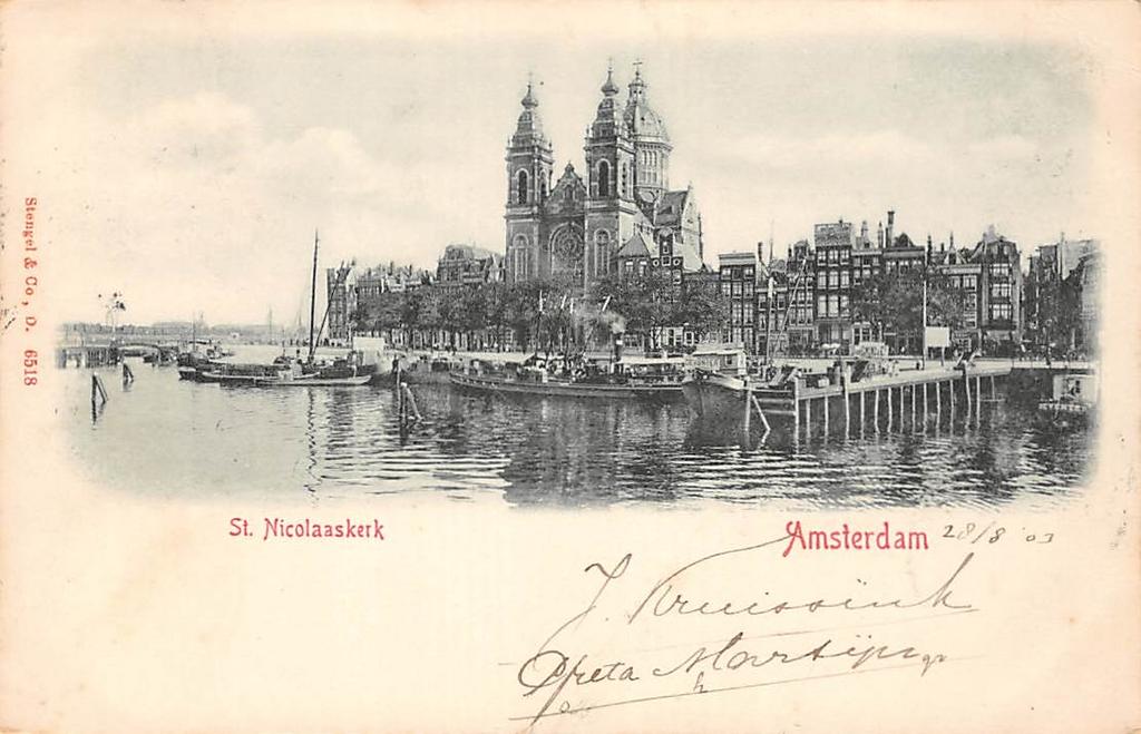 Amsterdam St. Nicolaaskerk Prins Hendrikkade Scheepvaart, Ophalen of Verzenden, Voor 1920, Gelopen, Noord-Holland