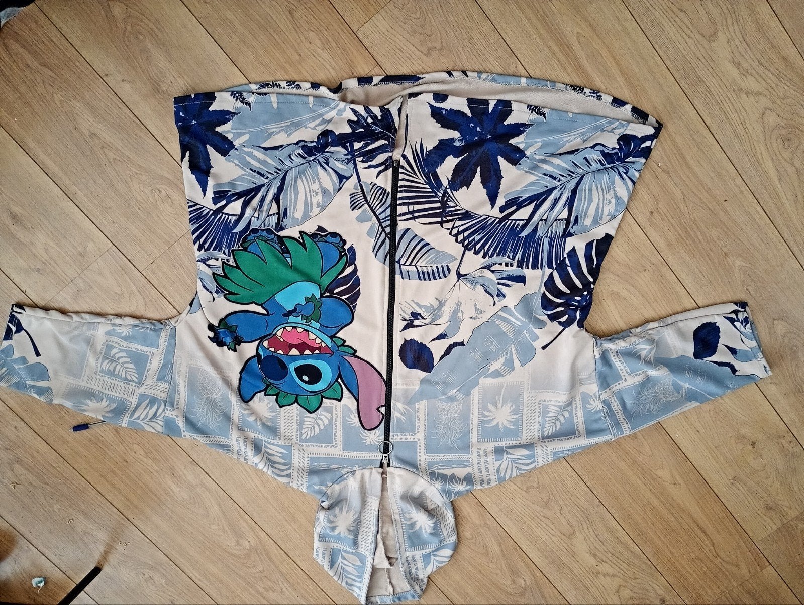 Stitch hoodie met rits en tropische print, Maat 38/40 (M), Disney, Blauw, Nieuw