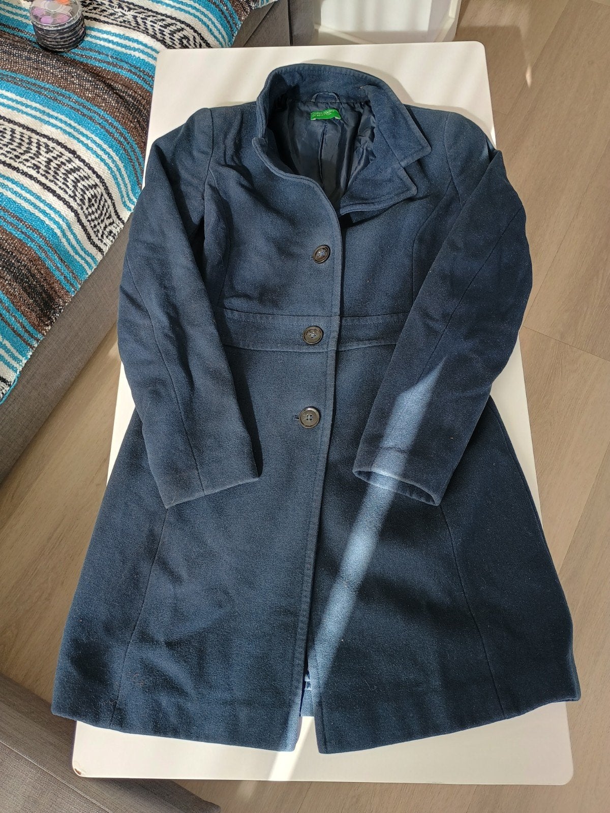 Donkerblauwe wollen jas van United Colors of Benetton, Ophalen, Blauw, United Colors of Benetton, Maat 36 (S)