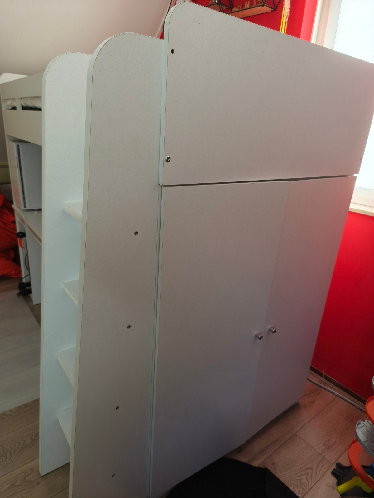 Halfhoogslaper met kast en bureau - Wit, Ophalen, Gebruikt, 90 cm, Eenpersoons