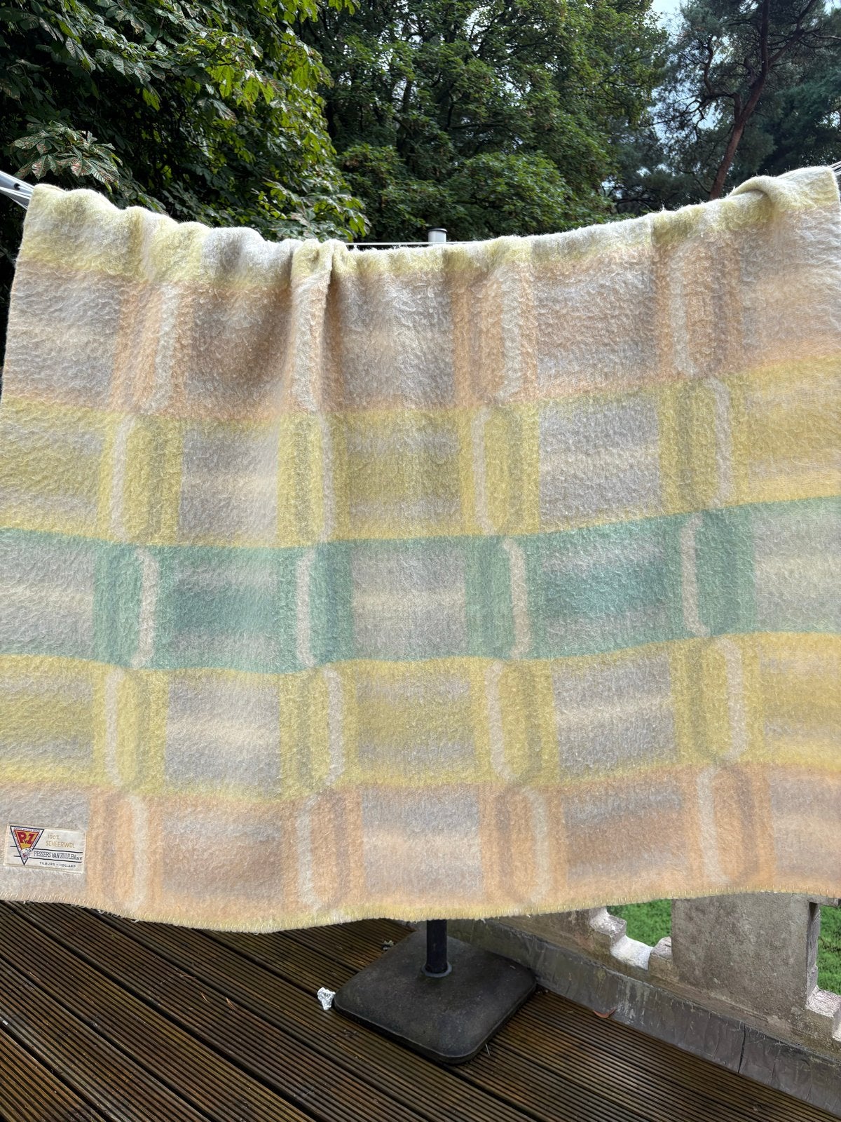 Vintage wollen deken pastel retro scheerwol 160 x 220 cm, 220 cm, Wol, 160 cm, Ophalen of Verzenden