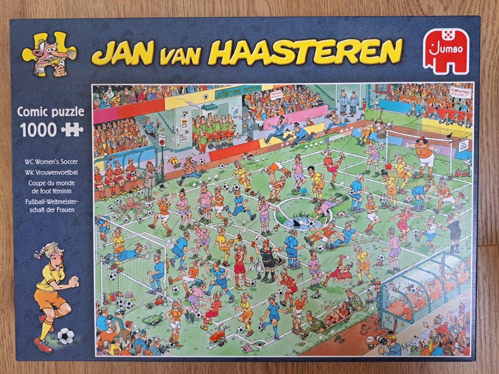 Puzzel Jan van Haasteren 1000 stukjes WK Vrouwenvoetbal, Ophalen, 500 t/m 1500 stukjes, Zo goed als nieuw, Legpuzzel