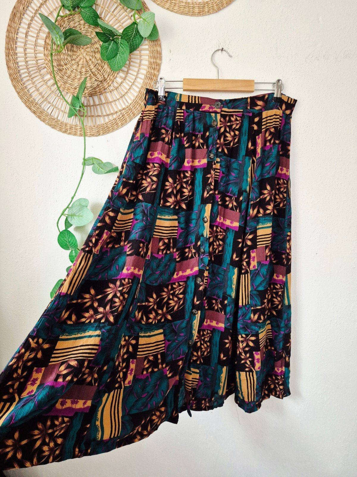 Vintage 90s print buttonup rok M/L, Kleding | Dames, Maat 38/40 (M), Verzenden, Zo goed als nieuw, Vintage