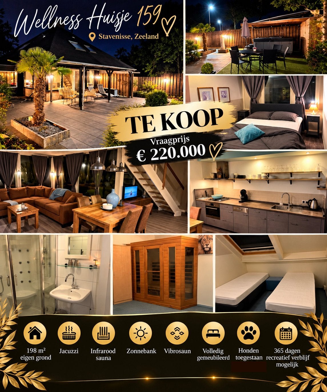 Te Koop 2 Wellness Vakantiehuisjes Eigen Grond in zeeland, Sauna, Zeeland