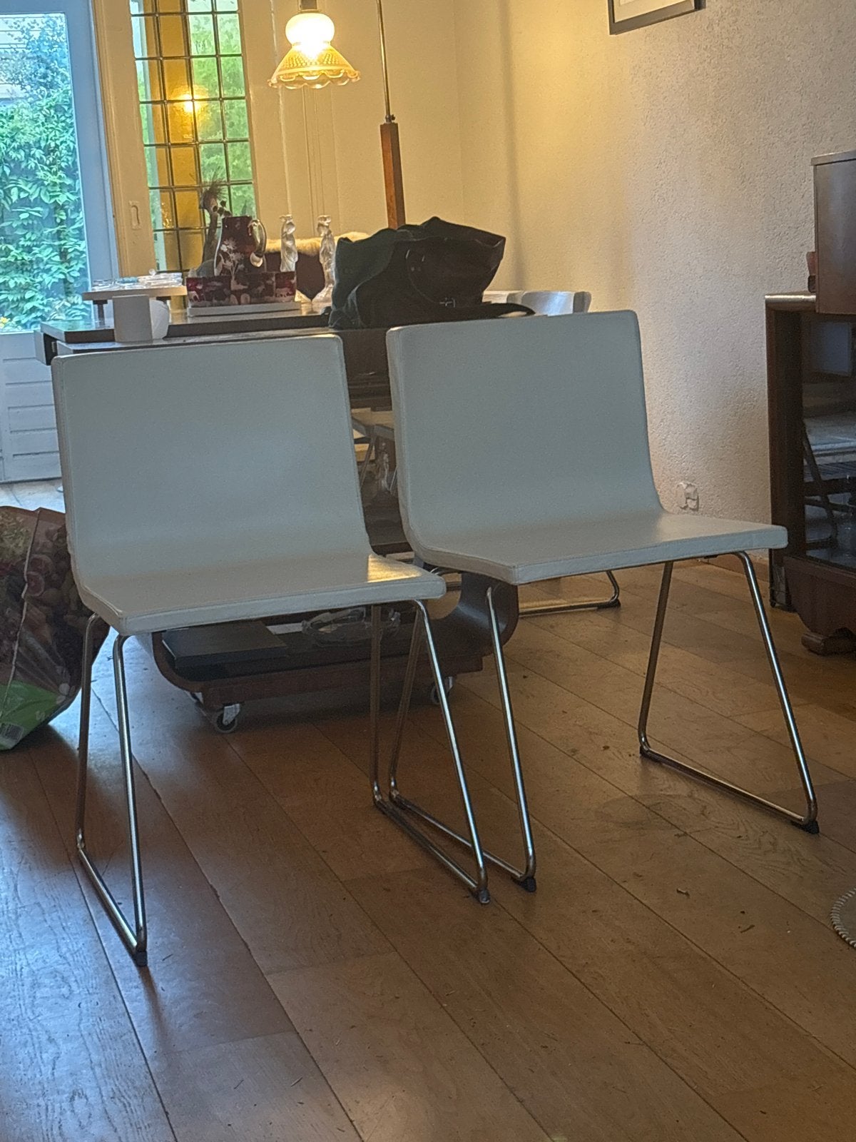 Leren eetkamerstoelen 4 in perfecte staat, Huis en Inrichting, Stoelen, Ophalen, Wit, Leer, Zo goed als nieuw