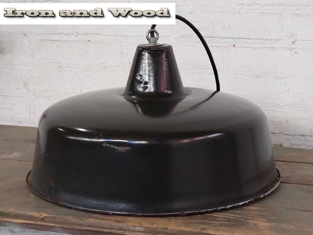 Emaille vintage oude zwarte lamp afm. D40 H22, Ophalen