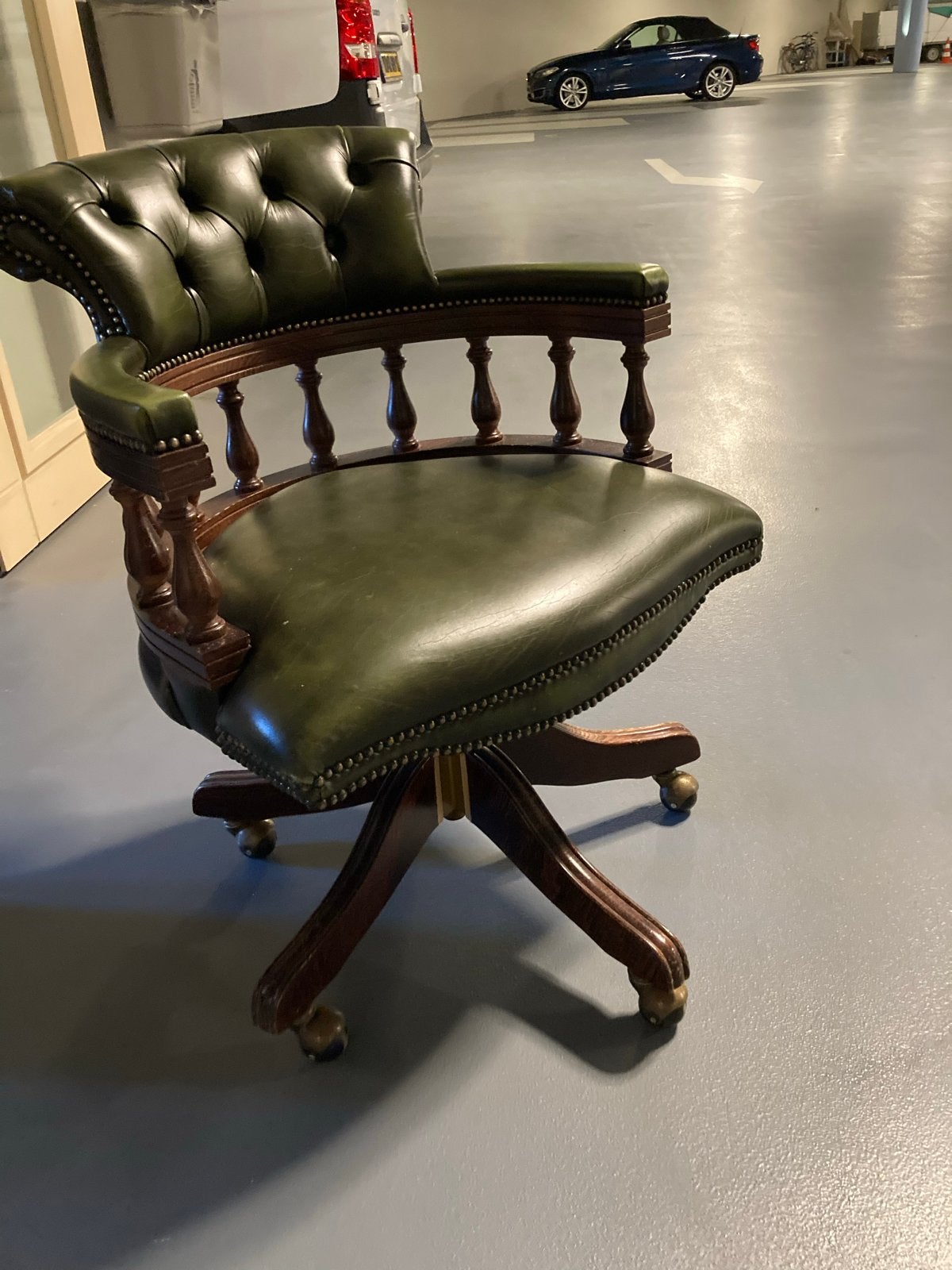 Chesterfield Bureaustoel - Klassiek Groen Leer, Ophalen, Gebruikt, Groen, Bureaustoel