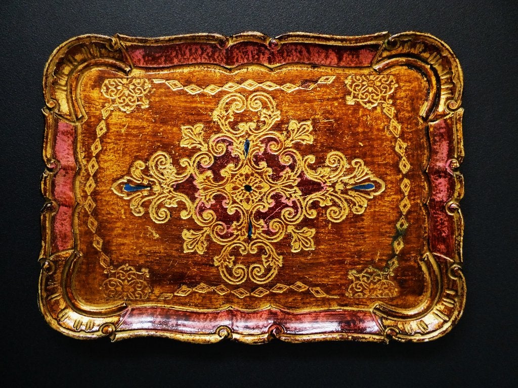 Italiaans dienblad / serveerblad bruin roze blauw en goud, Antiek en Kunst, Curiosa en Brocante, Ophalen of Verzenden