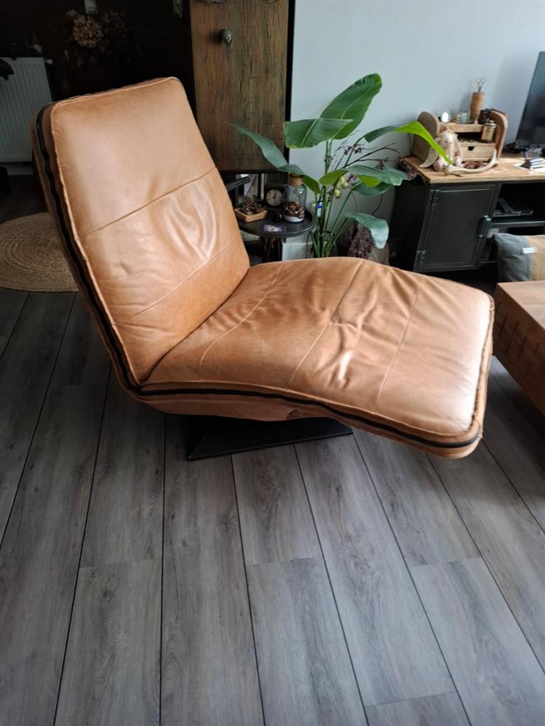 Leren relaxfauteuil - Cognac - Zo goed als nieuw, Huis en Inrichting, Ophalen, 75 tot 100 cm, Zo goed als nieuw, 75 tot 100 cm