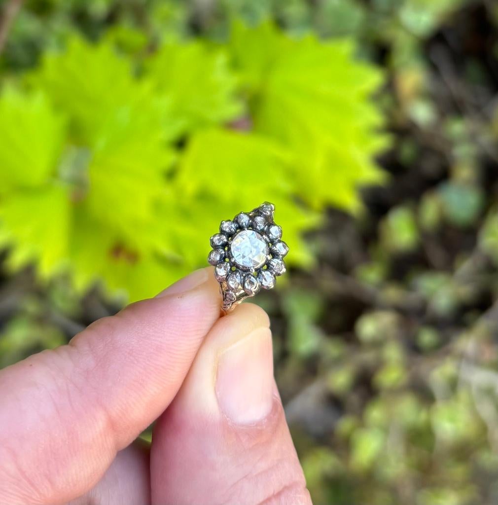 Grote diamant 14k gouden victoriaanse rozet ring zilver dame, Verzenden, Goud, Ring, Met edelsteen