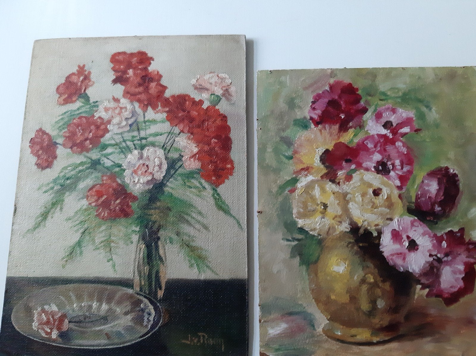 2 Bloemenschilderijtjes, Ophalen of Verzenden