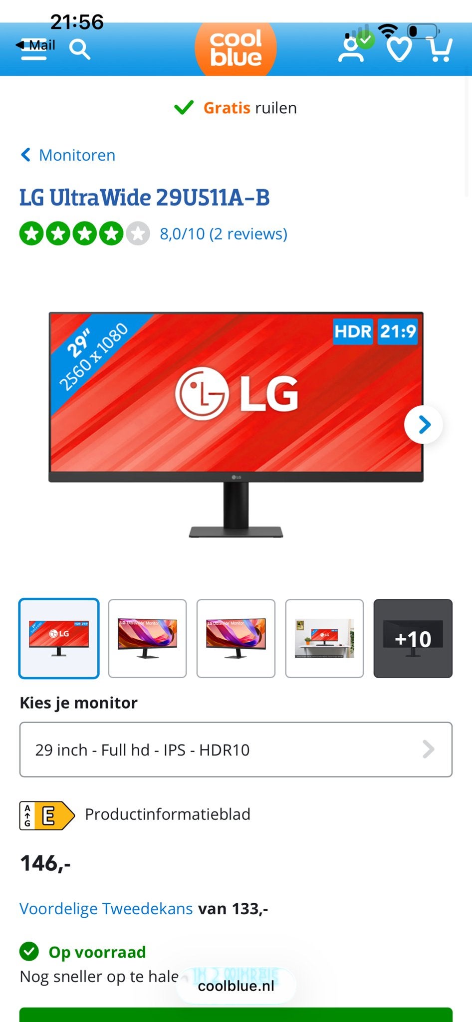 LG UltraWide 29U511A-B Monitor - 29 inch Full HD IPS HDR10, HDMI, IPS, Full HD, Zo goed als nieuw